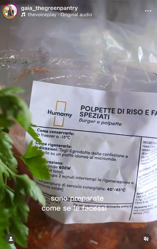 Instagram reel of a person cooking with Humamy