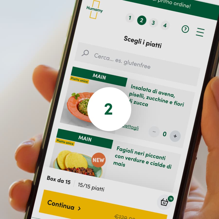 A person is ordering dishes from mobile, through the Humamy online shop