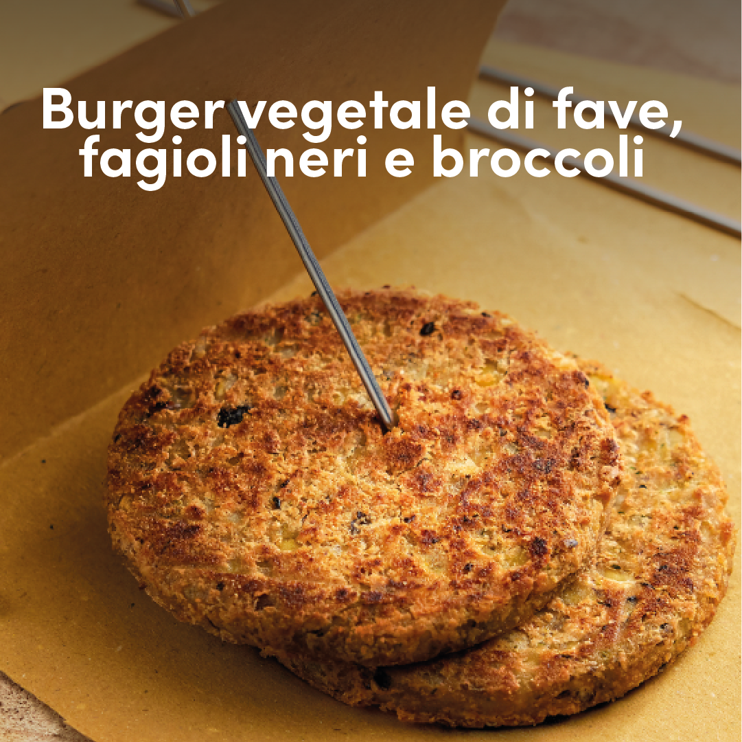 Burger vegetale di fave, fagioli neri e broccoli